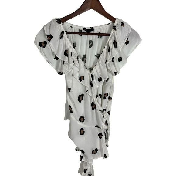 Gibson Animal Print Leopard White Black Wrap Tie Blouse Top Women's Size XS - Picture 2 of 9